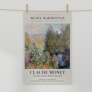 Claude Monet Print, Garden at Montgeron Exhibition Poster, Blue Green Wall Art, Vintage Floral Impressionism Painting Decor, Wedding Gift image 6
