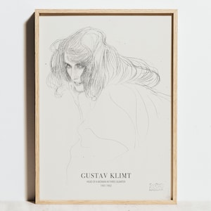 Gustav Klimt Print, Frauenkopf Poster, Skizze Line Art Zeichnung, Schwarz Weiß Minimalistische Wandkunst, Vintage Dekoration, moderne Galeriekunst