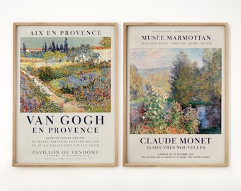 Set of 2 Print, Gallery Wall Art, Claude Monet, Van Gogh Poster, Garden at Montgeron Arles,Vintage Green Floral Decor,Impressionism Painting