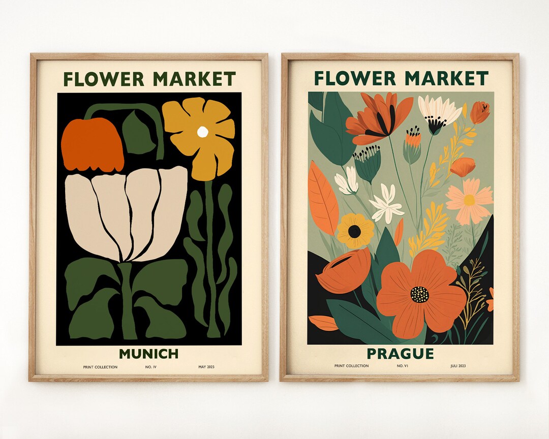 Set of 2 Gallery Wall, Floral Art Prints, Flower Market Poster ...