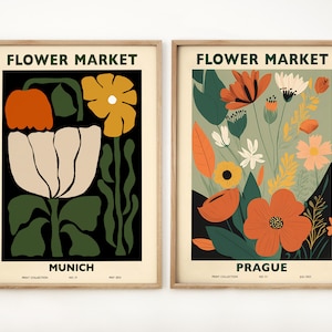2er Set, Galeriewand, Florale Kunstdrucke, Blumenmarkt-Poster, Abstraktes Botanisches, Modernes Frühlingsdekor, Grün Beige Neutrale Farbe, Geschenkidee