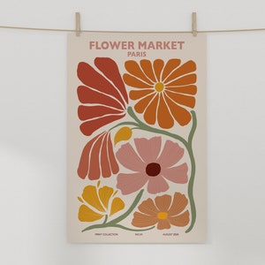 Impression marché aux fleurs, art mural rose, affiche de voyage à Paris, décoration florale bohème, pavot abstrait orange corail, salon moderne printemps, cadeau de mariage image 8