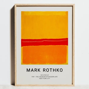 Impresión de Mark Rothko, arte de pared geométrico abstracto rojo, naranja y amarillo, póster de exposición minimalista, decoración escandinava moderna de la Bauhaus, idea de regalo