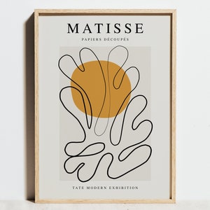 Impresión de Matisse, póster de exposición recortado, decoración de pared moderna geométrica abstracta en naranja y beige, boceto de arte minimalista de una línea, idea de regalo