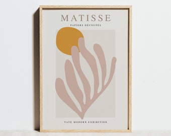 Matisse Poster, Pink Decor, Paper Cutout Print, Orange Geometric Mid Century Modern Wall Art, Abstract Pastel Neutral Color, Gift for her