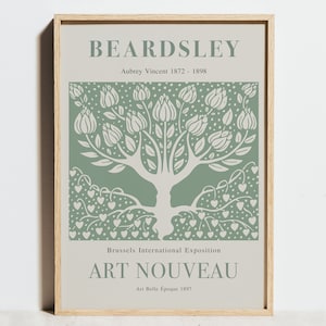 Vintage Baum von Aubrey Beardsley Ausstellungsplakat, Jugendstil Druck, Salbei Mintgrüne Wand Kunst, Geschenkidee, Botanischer Garten Illustration