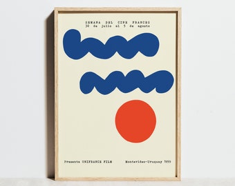 Bauhaus Print, Blue Red Wall Art, Graphic Design Exhibition Poster, Mid Century Modern Minimalist Abstract Geometric Decor, Man Gift Idea