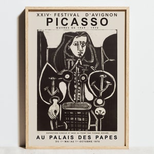 Pablo Picasso print, tentoonstelling poster, vrouw zwart wit lithografie, spiegel gezicht schets, moderne minimalistische abstracte Wall Art decor, cadeau idee