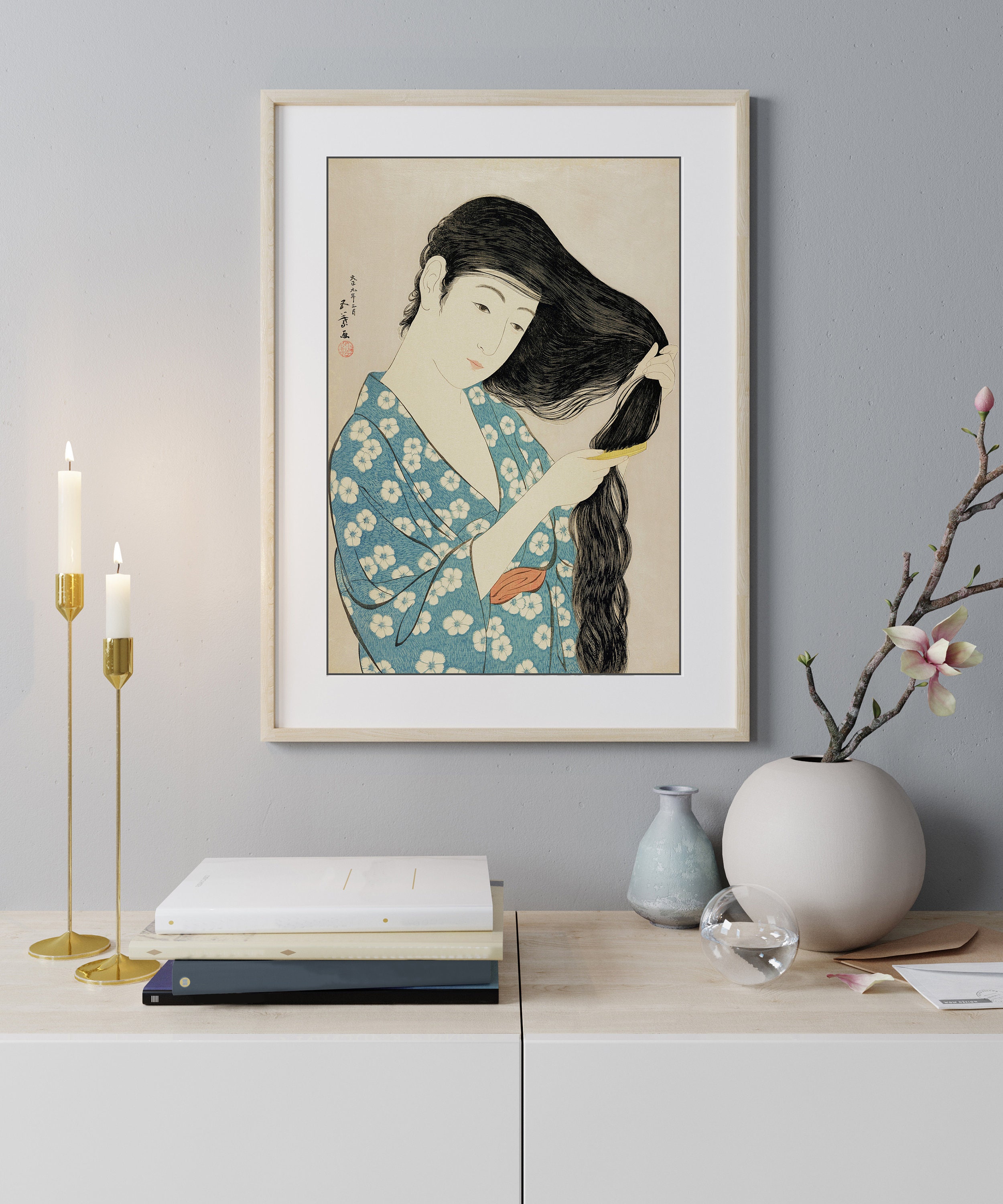 Japanese Art Print Kamisukicombing The Hair By Hashiguchi Etsy
