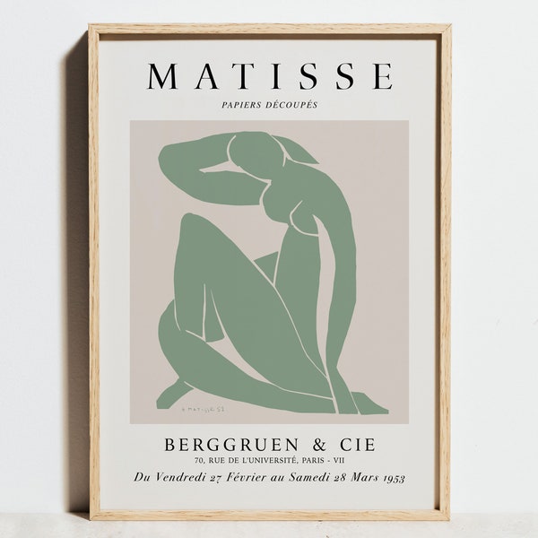 Matisse Poster, Green wall decor, Cut-Out Figure Print, Geometric Abstract Neutral Wall Art, Mid Century Modern bedroom, wedding Gift idea