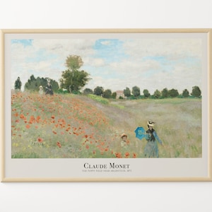 Stampa di Claude Monet, Poster "Il campo di papaveri vicino a Argenteuil", Arte murale floreale da giardino, Decorazione verde, Famoso dipinto impressionista, Regalo per lei