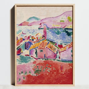 Impressão de Henri Matisse, vista do pôster da exposição Collioure, decoração de parede de jardim rosa casa vermelha, pintura abstrata arte de parede de quarto de mulher moderna