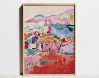 Henri Matisse Print, View of Collioure Exhibition Poster, Red House Pink Garden Wall Decor, Abstract Painting Modern Woman Bedroom Wall Art