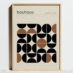 Bauhaus Print, Ausstellungsplakat, Schwarz Braun Geometrische Punkte Abstrakte Wandkunst, Mid Century Modern Neutrale Innendekoration, Geschenkidee zum Geburtstag
