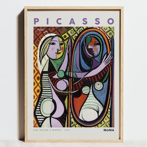 Pablo Picasso Print, Girl Before a Mirror Poster, Vintage Cubism Art, Picasso Mirrorface Abstract Modern Living Wall Decor,Gift Idea for her