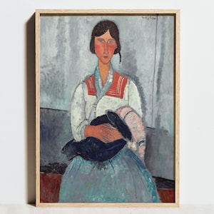 Lámina de Amedeo Modigliani, póster de gitana con bebé, arte mural azul, pintura famosa del expresionismo clásico, decoración moderna, regalo para el Día de la Madre.