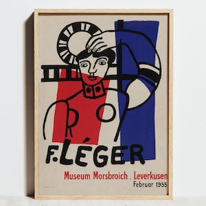Fernand Léger Druck, Vintage Ausstellungsplakat, rote blaue moderne Wandkunst, minimalistisches skandinavisches abstraktes geometrisches Dekor, Geschenkidee für ihn