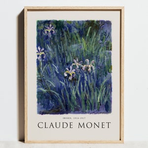 Claude Monet Druck, Iris die Iris Museum Ausstellungsplakat, dunkelblaue Vintage Malerei Blumenwanddekor, Impressionismus Kunst, Hochzeitsgeschenk