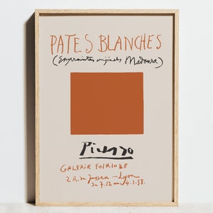 Pablo Picasso Druck, Grafikdesign Ausstellungsplakat, Minimalistische abstrakte geometrische Wandkunst, orange beige skandinavisches Dekor, Geburtstagsgeschenk