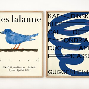 Set di 2 Blue Gallery Wall Art, Bauhaus Print, Les Lalanne Bird Exhibition Poster, Geometric Abstract Decor, Mid Century Modern, Idea regalo
