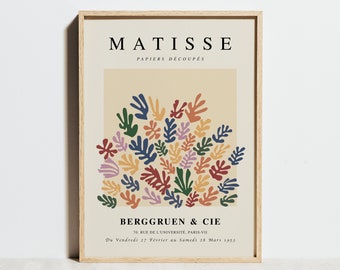 Henri Matisse Druck, Blumenausschnitt Ausstellungsplakat, La Gerbe moderne Kunst, minimalistische neutrale Wandkunst, abstraktes skandinavisches Dekor, Geschenkidee