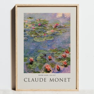 Claude Monet Print, Water Lilies Museum Exhibition Poster, Blue Purple Vintage Painting Floral Wall Art, Impressionism Decor, Wedding Gift