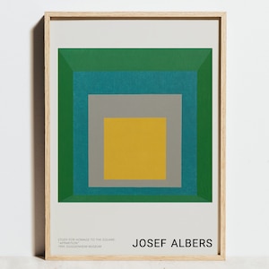 Josef Albers Print, Yellow Green Wall Art, Exhibition Poster Minimalist Abstract Geometric Decor, Modern Bauhaus Cube Square, Birthday Gift