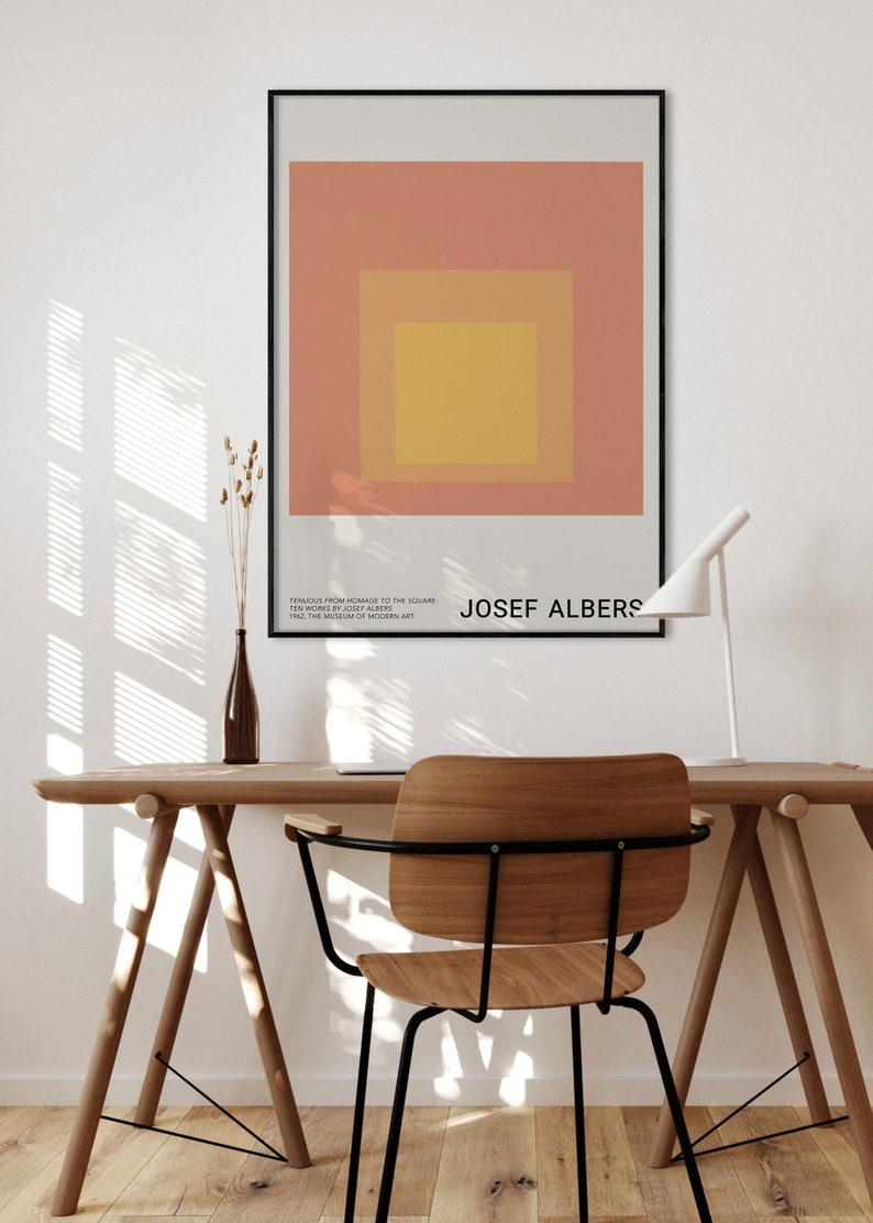 Josef Albers Print, Koralle Rosa Abstrakte Geometrische Wandkunst, Minimalistisches Ausstellungsplakat, Modernes Bauhaus Skandinavisches Dekor, Geburtstagsgeschenk Bild 2