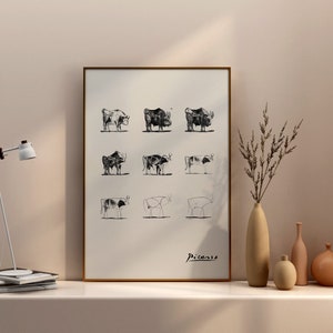Pablo Picasso Print The Bulls Line Drawing Lithograph, Black White Exhibition Poster,Modern Minimalist Abstract Wall Art Decor,Man Gift Idea image 5