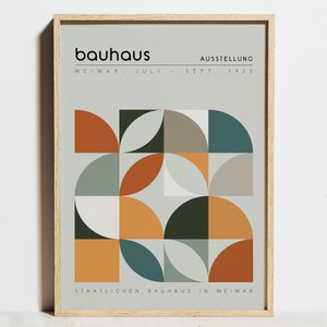 Bauhaus Print Geometric Exhibition Poster, Minimalist Abstract Wall Art, Mid Century Modern Orange Green Decor, Scandinavian Interior Gift