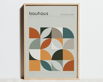 Bauhaus Print Geometric Exhibition Poster, Minimalist Abstract Wall Art, Mid Century Modern Orange Green Decor, Scandinavian Interior Gift