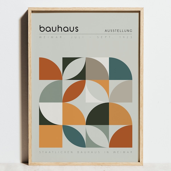 Bauhaus Print Geometric Exhibition Poster, Minimalist Abstract Wall Art, Mid Century Modern Orange Green Decor, Scandinavian Interior Gift