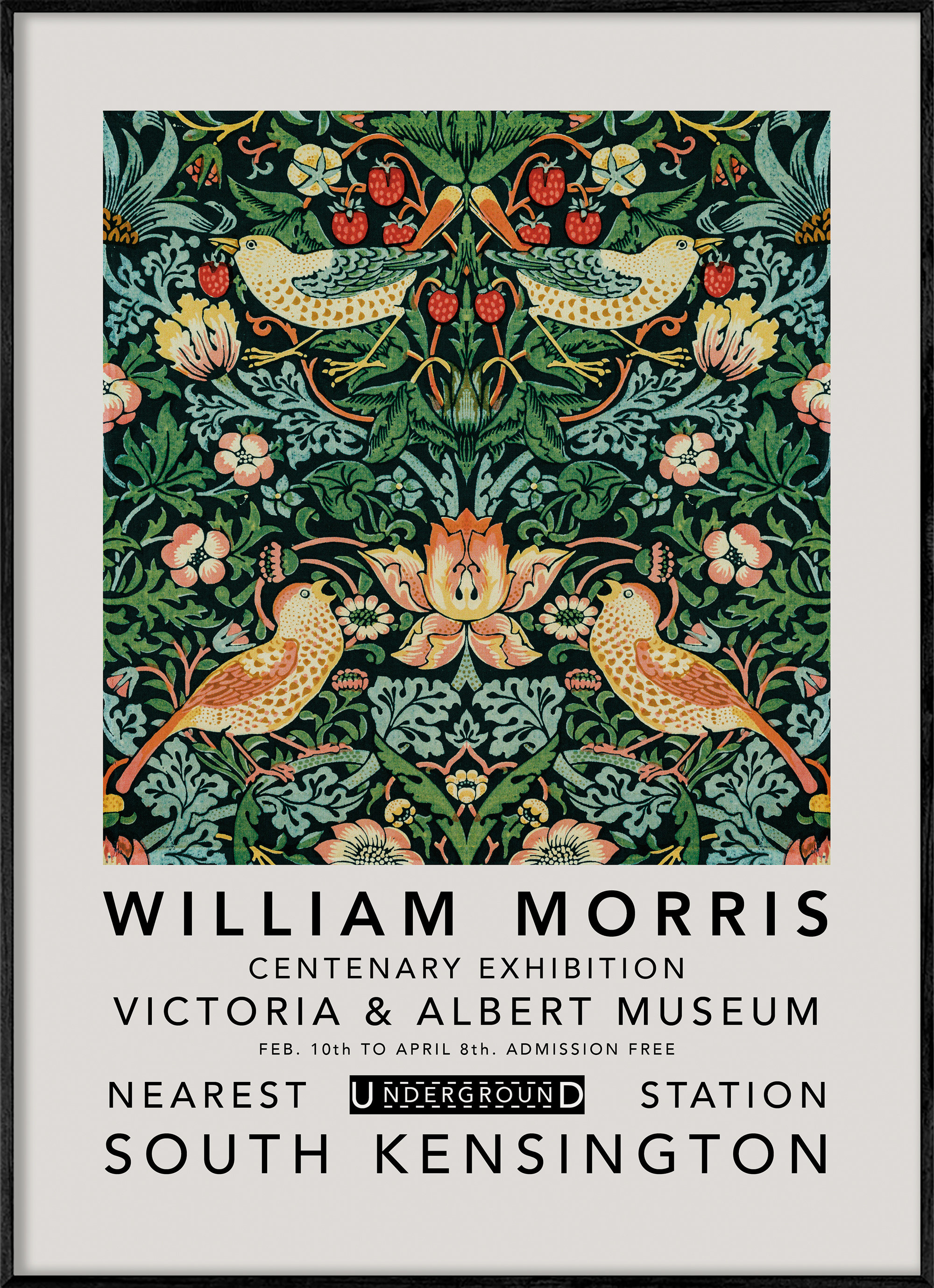 D'eau amovible-activé Papier Peint Vintage Floral Oiseau Art William Morris 