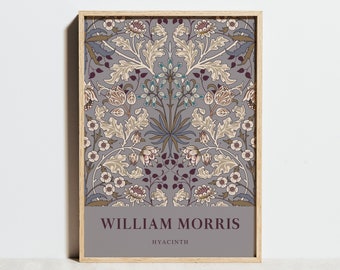 William Morris Print Hyacinth Exhibition Poster, Vintage Floral Art Nouveau Purple Taupe Beige Wall Decor, Botanical Flowers, Girl Gift Idea