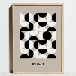 Bauhaus Print, Geometrisches Ausstellungsplakat, Schwarz Weiß Beige, Minimalistische Abstrakte Wandkunst, Mid Century Modern Wohnzimmer Dekor, Geschenkidee