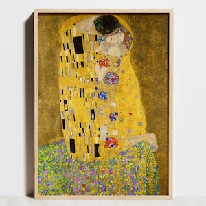 Gustav Klimt Druck, Der Kuss Klimt Poster, Fine Art Berühmte Gemälde Reproduktion, Jugendstil Vintage Gelbe Wanddekoration, Valentinstag Geschenkidee