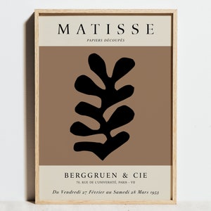 Henri Matisse Druck Blatt Ausschnitte Ausstellungsplakat, La Gerbe minimalistisches modernes abstraktes skandinavisches Dekor, braun beige schwarz Boho Wandkunst