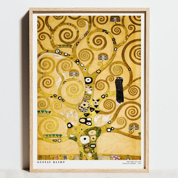 Gustav Klimt Poster, Der Baum des Lebens Poster, Orange Gelbe Wandkunst, Jugendstil Vintage Retro Dekor, berühmtes Blumenbild, Geburtstagsgeschenk