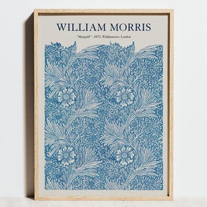 William Morris Blue Marigold Print, Vintage Floral Wall Art, Morris Exhibition Poster, Art Nouveau Botanical Willow Decor, Wedding Gift Idea