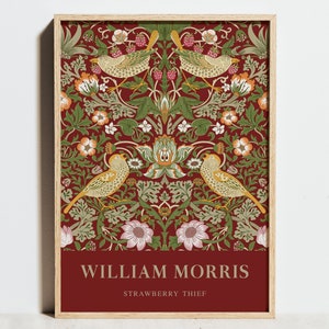 William Morris Druck Erdbeerdieb Poster, Vintage Vogel Floral Jugendstil Wanddekor, Rot Grüner Botanischer Garten, Weihnachtsgeschenkidee