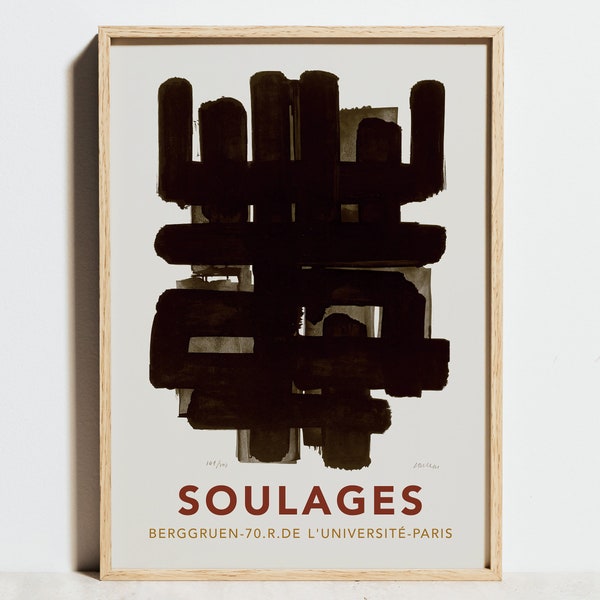 Soulages Print, Lithographie Ausstellung Poster, schwarz weiß Wandkunst, moderne minimalistische skandinavische abstrakte Malerei Dekor, Geburtstagsgeschenk