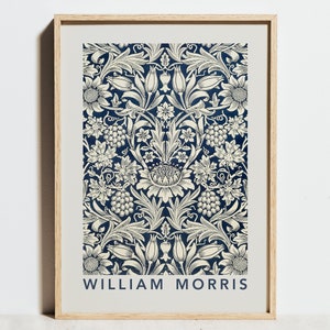 William Morris Druck, Vintage Blumen Wand Kunst Poster, Beige Dunkel Marine Dekor, Retro Jugendstil Botanischer Garten Blatt Blumenmuster, Geschenkidee
