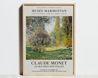 Estampe de Claude Monet, Affiche de l'exposition du Parc Monceau, Décoration murale verte, paysage floral vintage, peinture impressionniste, cadeau