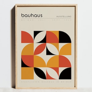 Bauhaus Ausstellung Poster, Schwarz Orange Geometrische Minimalist Abstrakte Wandkunst, Mid Century Modern Print, Skandinavisches Innendekor Geschenk