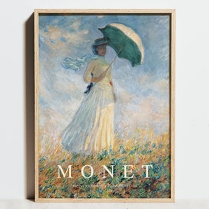 Claude Monet Print, Woman with Parasol Facing Right, Monet Exhibition Poster, Vintage Painting Wall Decor, Impressionism Art, Wedding Gift