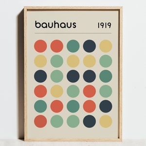 Bauhaus Ausstellung Poster, Circle Dots Geometrisches Dekor, Minimalistische Abstrakte Wandkunst, Mid Century Modern Vintage Print, Skandinavische Geschenkidee