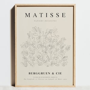 Matisse Print, Floral Cutout Exhibition Poster, La Gerbe Wall Art, mid century modern Black and White Art, Abstract line drawing Decor