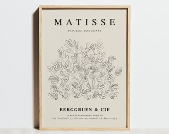 Matisse Print, Floral Cutout Exhibition Poster, La Gerbe Wall Art, mid century modern Black and White Art, Abstract line drawing Decor