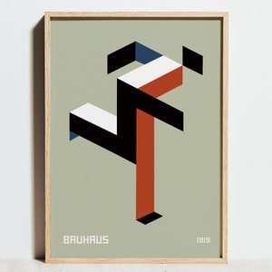 Bauhaus Druck, 1919 Ausstellungsplakat, Laufender Mann Geometrisches Dekor, Moderne Skandinavische Minimalistische Abstrakte Salbeigrüne Wandkunst, Geschenkidee