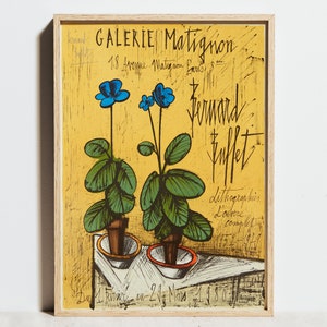 Impresión de Bernard Buffet, cartel de exposición vintage, arte de pared amarillo, decoración floral francesa retro, dibujo de línea de boceto, idea de regalo de cumpleaños de boda
